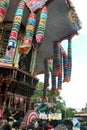 The side view of the great temple car of Thiruvarur with people.